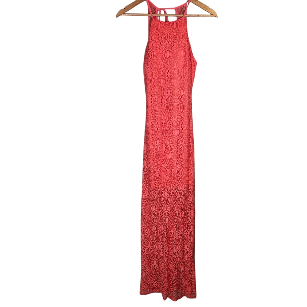 Bisou Bisou by Michele Bohbot Size 4 Lace Maxi Dress Padded Lining to Knee